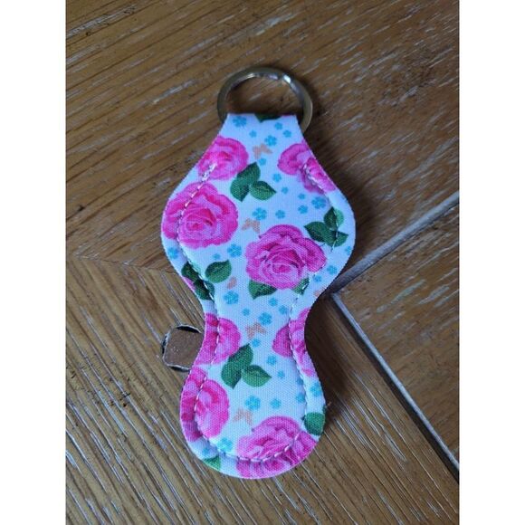 New Floral Neoprene Chapstick Holder Key Chain and chapstick - Picture 2 of 3